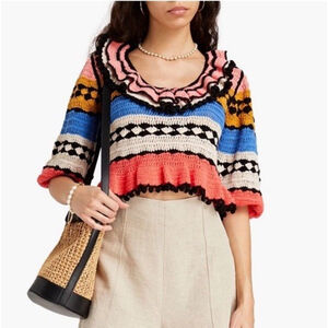 NWT Zimmermann Tiggy Frill Ruffled Sweater Size:1(US Size:S) Crochet Crop $595